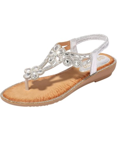 Thong Cute Womens Sandals Rhinestone Women Beach Sandals Summer Sandals for Women Dressy Retro Beach Wedding Sandals Silver $...