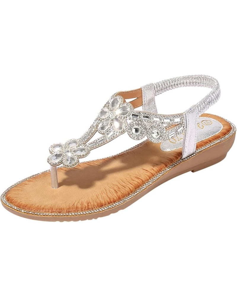 Thong Cute Womens Sandals Rhinestone Women Beach Sandals Summer Sandals for Women Dressy Retro Beach Wedding Sandals Silver $...