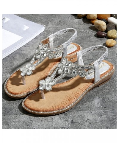 Thong Cute Womens Sandals Rhinestone Women Beach Sandals Summer Sandals for Women Dressy Retro Beach Wedding Sandals Silver $...