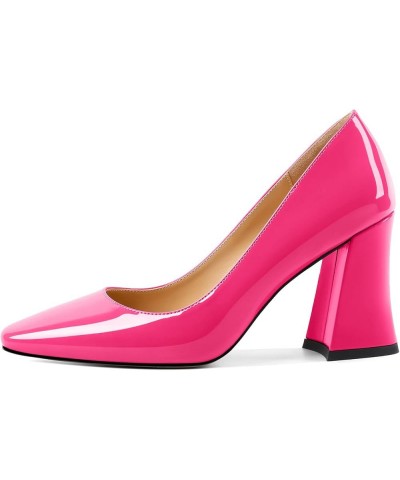 Women Chunky Heel Pumps Block High Heel Slip On Closed Square Toe Dress Pumps for Work Casual Daily Life Party Dress Hot Pink...