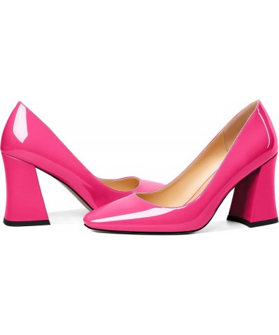 Women Chunky Heel Pumps Block High Heel Slip On Closed Square Toe Dress Pumps for Work Casual Daily Life Party Dress Hot Pink...