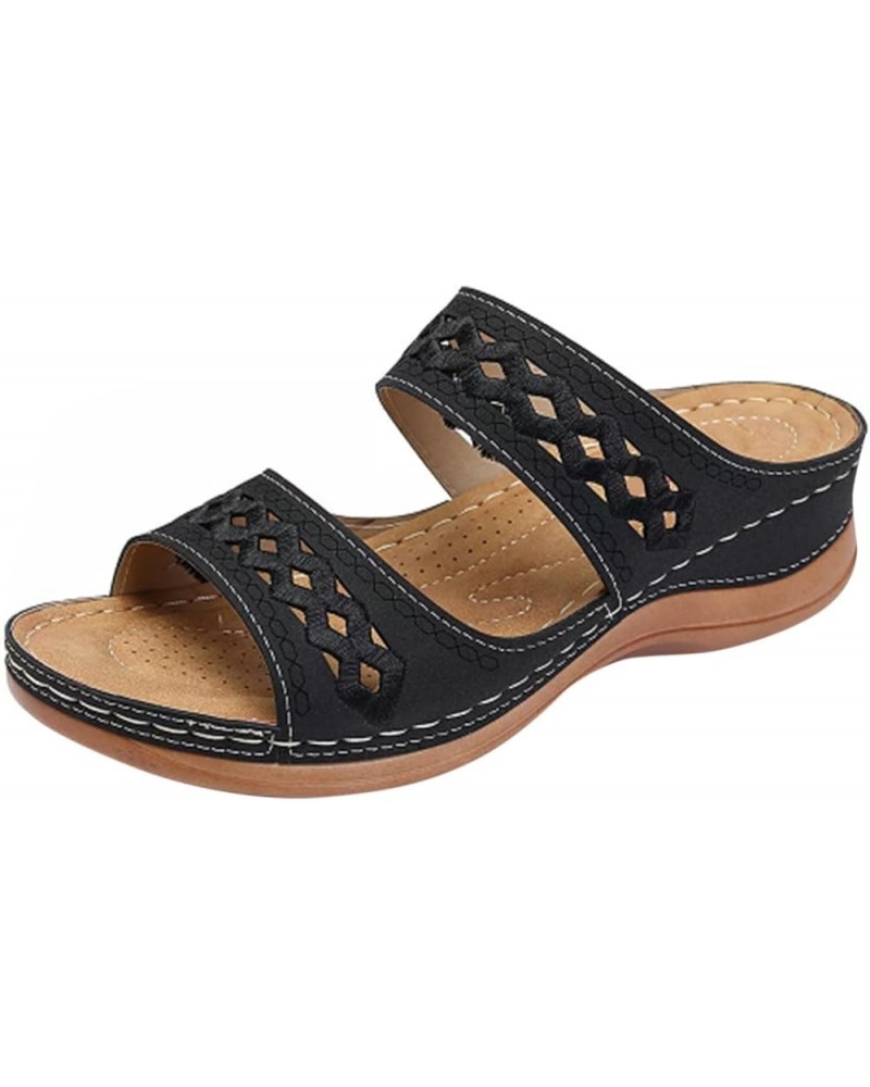 Women's Wedge Sandals Breathable Thick-soled Outdoor Leisure Slippers Z 04-black $15.94 Sandals