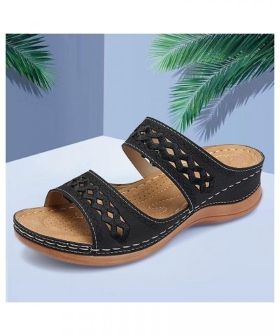 Women's Wedge Sandals Breathable Thick-soled Outdoor Leisure Slippers Z 04-black $15.94 Sandals