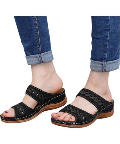 Women's Wedge Sandals Breathable Thick-soled Outdoor Leisure Slippers Z 04-black $15.94 Sandals