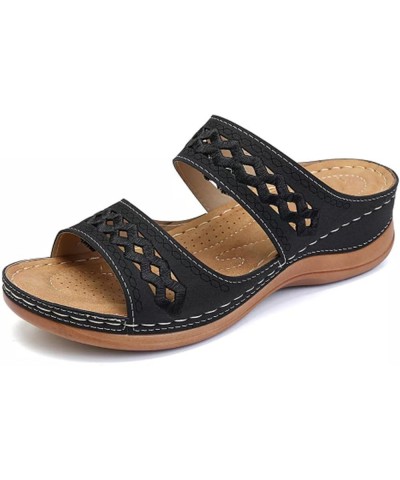 Women's Wedge Sandals Breathable Thick-soled Outdoor Leisure Slippers Z 04-black $15.94 Sandals