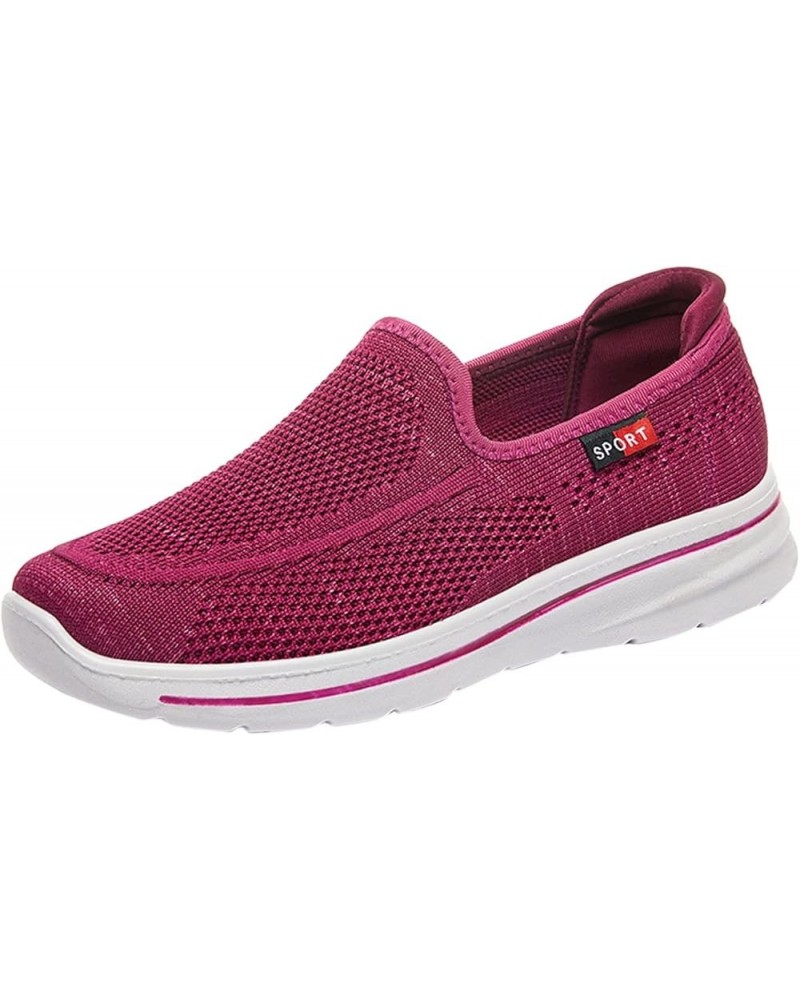 Fashion Summer Autumn Women Sports Shoes Flat Lightweight Mesh Solid Color Slip On Flat Sneaker Boots for Women a-Hot Pink $1...