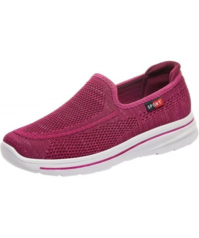 Fashion Summer Autumn Women Sports Shoes Flat Lightweight Mesh Solid Color Slip On Flat Sneaker Boots for Women a-Hot Pink $1...