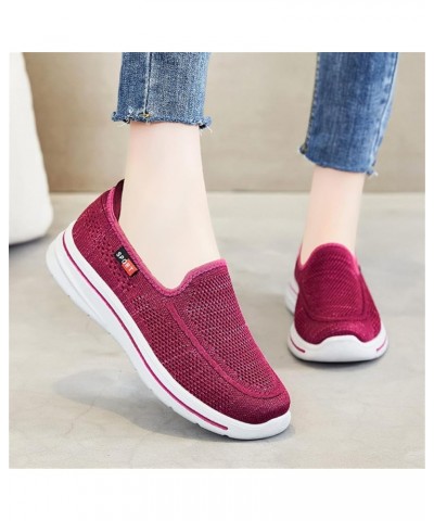 Fashion Summer Autumn Women Sports Shoes Flat Lightweight Mesh Solid Color Slip On Flat Sneaker Boots for Women a-Hot Pink $1...