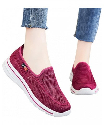 Fashion Summer Autumn Women Sports Shoes Flat Lightweight Mesh Solid Color Slip On Flat Sneaker Boots for Women a-Hot Pink $1...