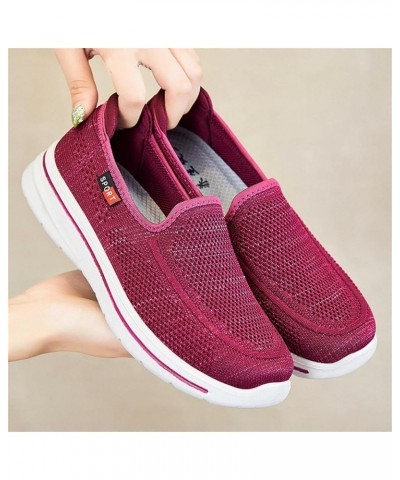 Fashion Summer Autumn Women Sports Shoes Flat Lightweight Mesh Solid Color Slip On Flat Sneaker Boots for Women a-Hot Pink $1...