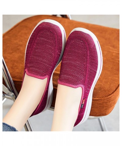 Fashion Summer Autumn Women Sports Shoes Flat Lightweight Mesh Solid Color Slip On Flat Sneaker Boots for Women a-Hot Pink $1...