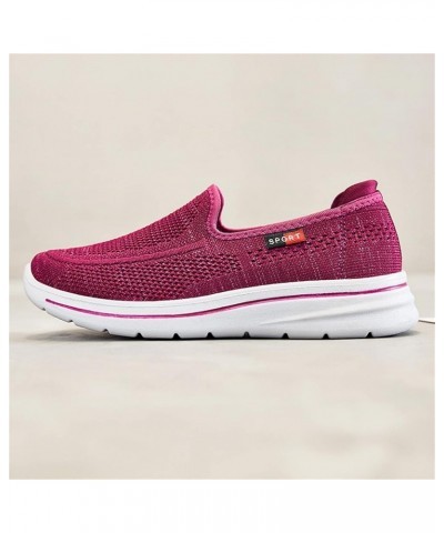 Fashion Summer Autumn Women Sports Shoes Flat Lightweight Mesh Solid Color Slip On Flat Sneaker Boots for Women a-Hot Pink $1...