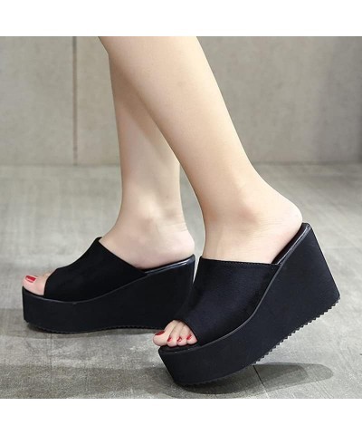 Summer Slip On Women Wedges Sandals Platform High Heels Fashion Open Toe Ladies Casual Shoes Comfortable (Color : Black Suede...