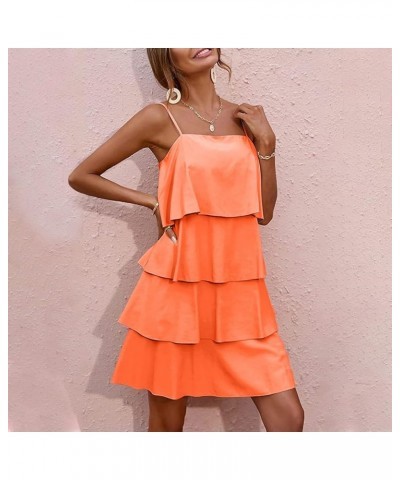 Women Summer Casual Dress Sleeveless Tiered Ruffle Layered Mini Dresses Spaghetti Straps A Line Swing Beach Sundress Orange $...