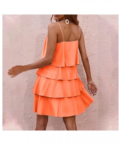 Women Summer Casual Dress Sleeveless Tiered Ruffle Layered Mini Dresses Spaghetti Straps A Line Swing Beach Sundress Orange $...