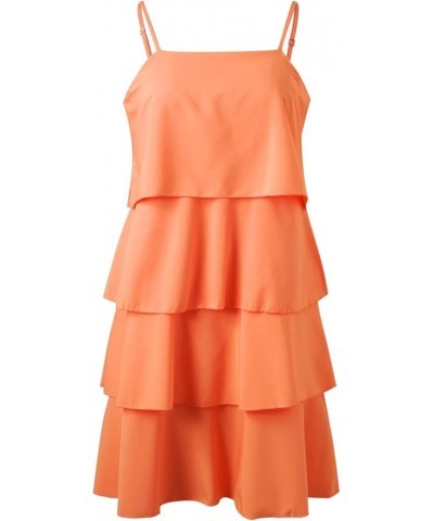 Women Summer Casual Dress Sleeveless Tiered Ruffle Layered Mini Dresses Spaghetti Straps A Line Swing Beach Sundress Orange $...