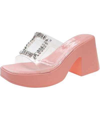 Supportive Sandals for Women Women's Spring/Summer Water Diamond Transparent Straight Line Square Head Platform Slippers Red ...