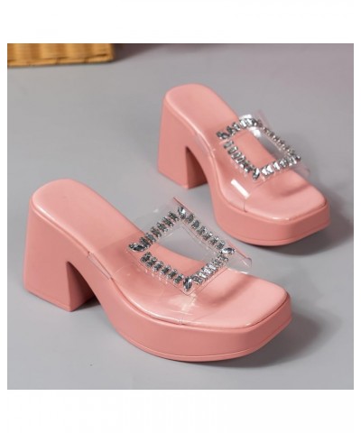 Supportive Sandals for Women Women's Spring/Summer Water Diamond Transparent Straight Line Square Head Platform Slippers Red ...