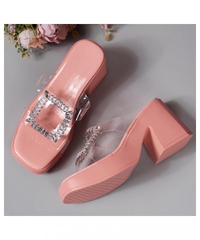 Supportive Sandals for Women Women's Spring/Summer Water Diamond Transparent Straight Line Square Head Platform Slippers Red ...