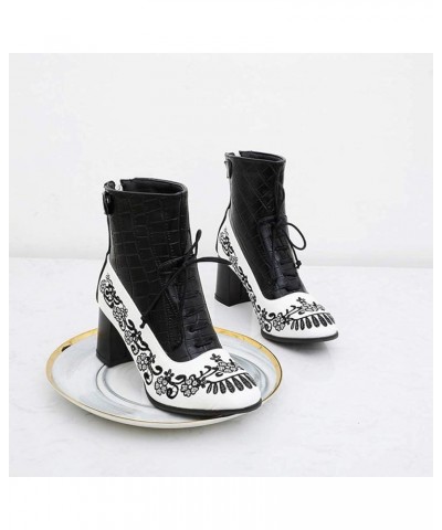 Women's Soft Casual Ankle Boots Daliy Outside Button Lace-Up Chunky Mid Heel Two Tone Short Booties Black-velvet Lined $31.08...