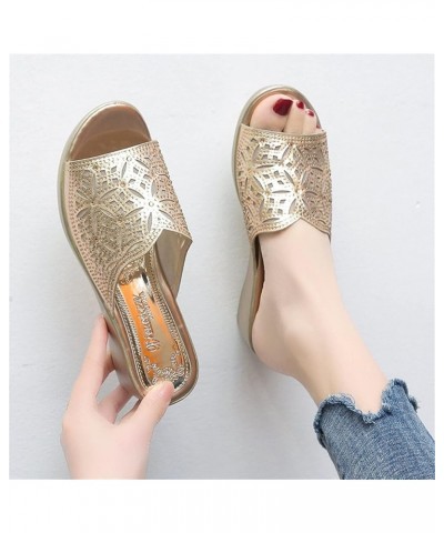 Women's Flat Slide Sandals Fashion Spring and Summer Women Sandals Hollow Rhinestone Open Toe Wedge Slippers (Gold, 8.5) Rose...