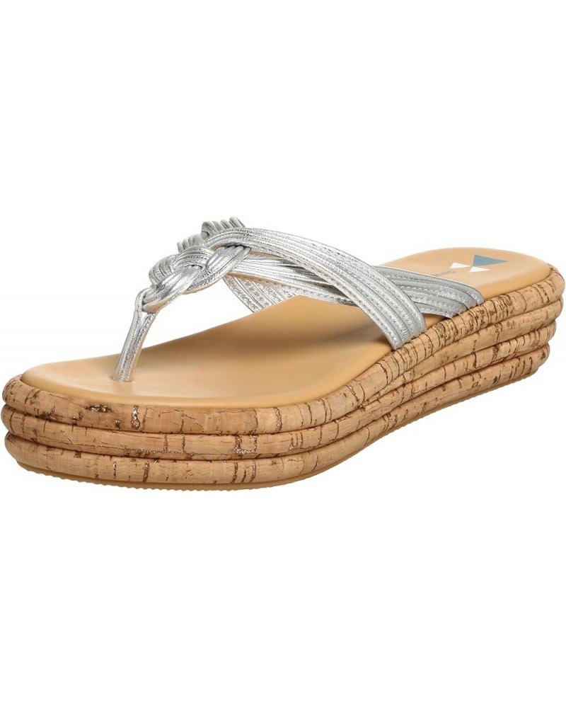 Women's Trix Platform Thong Silver $43.16 Sandals