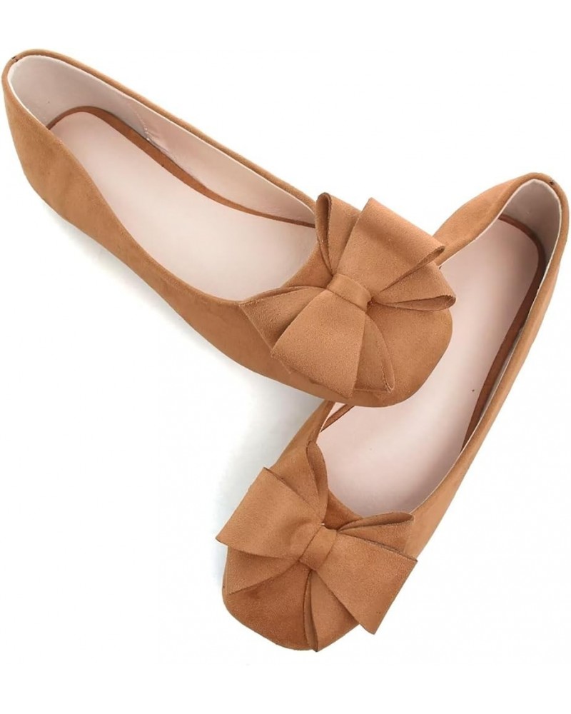 Womens Ballet Flats Comfortable Square Toe Slip Ons Casual Bow Loafers Walking Flats Dress Shoes A-khaki $16.30 Flats