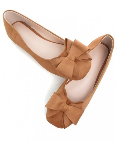 Womens Ballet Flats Comfortable Square Toe Slip Ons Casual Bow Loafers Walking Flats Dress Shoes A-khaki $16.30 Flats