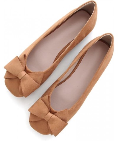 Womens Ballet Flats Comfortable Square Toe Slip Ons Casual Bow Loafers Walking Flats Dress Shoes A-khaki $16.30 Flats