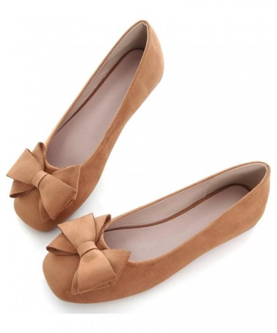 Womens Ballet Flats Comfortable Square Toe Slip Ons Casual Bow Loafers Walking Flats Dress Shoes A-khaki $16.30 Flats