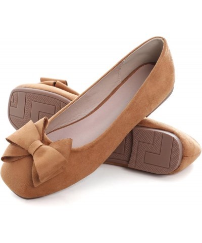 Womens Ballet Flats Comfortable Square Toe Slip Ons Casual Bow Loafers Walking Flats Dress Shoes A-khaki $16.30 Flats