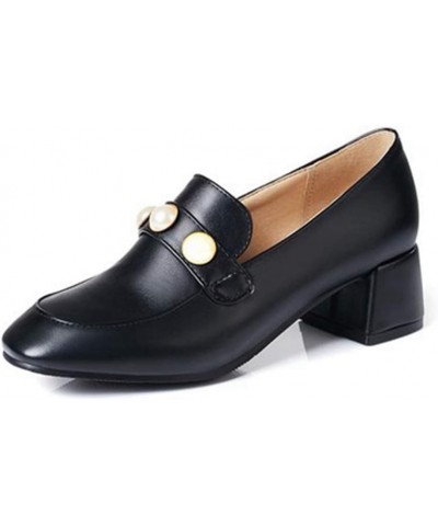 Women's Square Toe Pearl Penny Loafer Pump Patent Leather Slip On Block Mid Heel Classic Oxford Shoes Black $24.20 Pumps