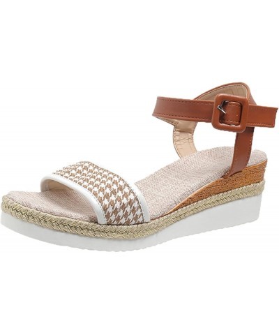 Women Sandals Wedge Cute Open Toe Casual Braided Upper Comfortable Fashion Slide 2024 Summer Beach Travel Shoes G6-white $14....