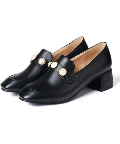 Women's Square Toe Pearl Penny Loafer Pump Patent Leather Slip On Block Mid Heel Classic Oxford Shoes Black $24.20 Pumps