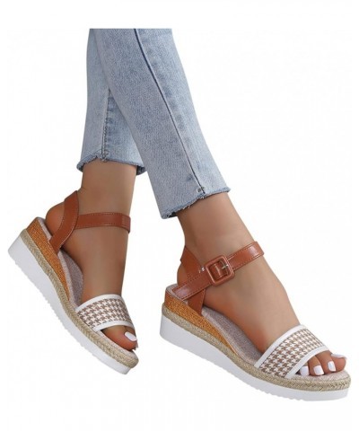 Women Sandals Wedge Cute Open Toe Casual Braided Upper Comfortable Fashion Slide 2024 Summer Beach Travel Shoes G6-white $14....