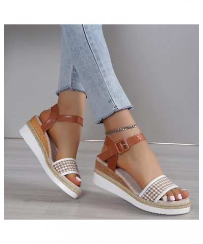 Women Sandals Wedge Cute Open Toe Casual Braided Upper Comfortable Fashion Slide 2024 Summer Beach Travel Shoes G6-white $14....