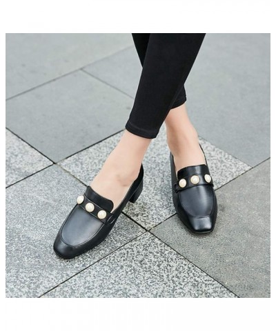 Women's Square Toe Pearl Penny Loafer Pump Patent Leather Slip On Block Mid Heel Classic Oxford Shoes Black $24.20 Pumps