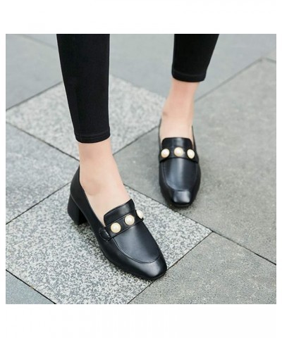 Women's Square Toe Pearl Penny Loafer Pump Patent Leather Slip On Block Mid Heel Classic Oxford Shoes Black $24.20 Pumps