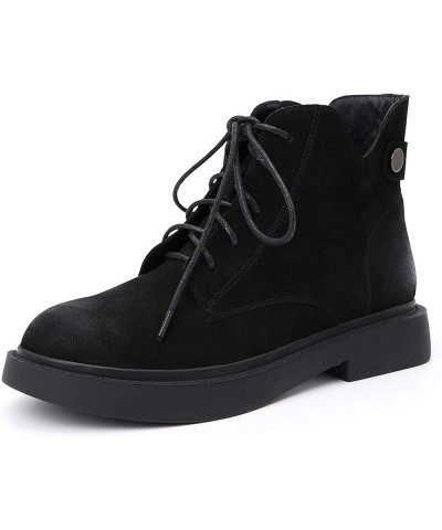 Women Round Toe Ankle Booties Flat Lace-up Short Combat Boots Daily Winter Shoes Black $48.44 Boots