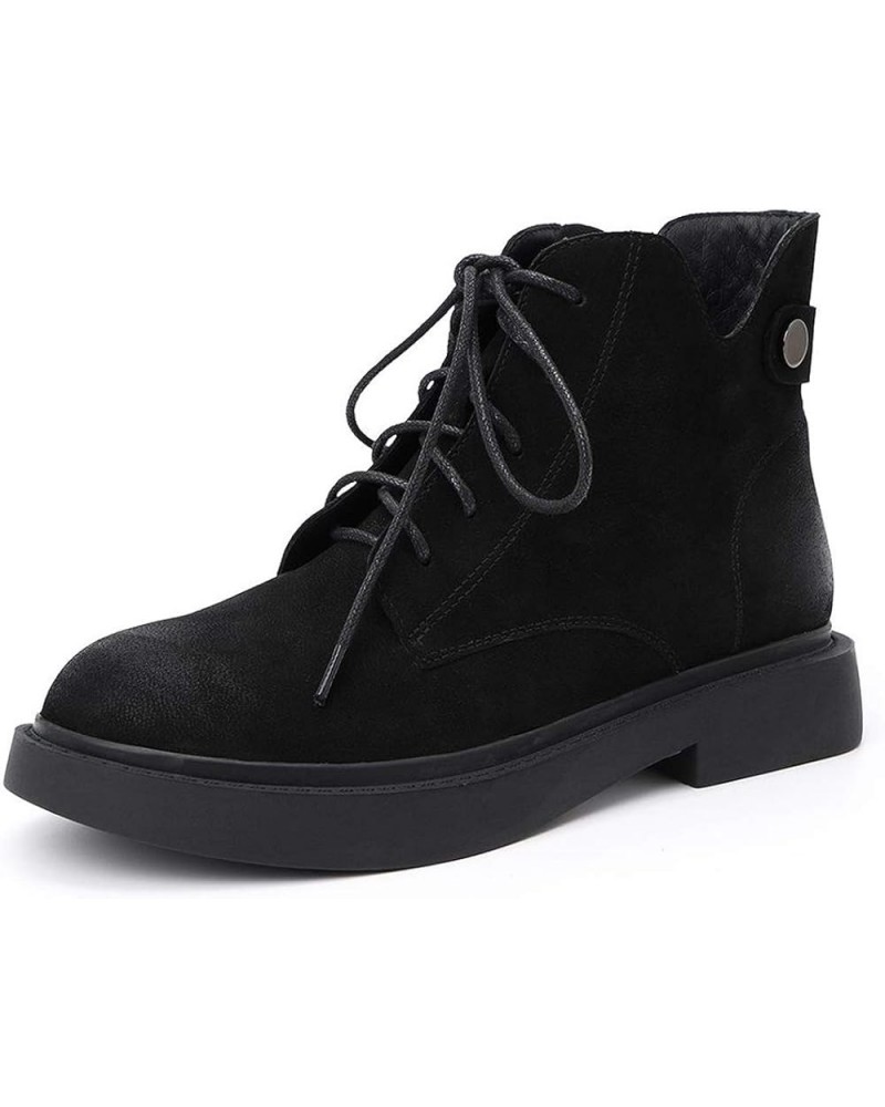 Women Round Toe Ankle Booties Flat Lace-up Short Combat Boots Daily Winter Shoes Black $48.44 Boots