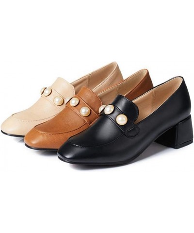 Women's Square Toe Pearl Penny Loafer Pump Patent Leather Slip On Block Mid Heel Classic Oxford Shoes Black $24.20 Pumps