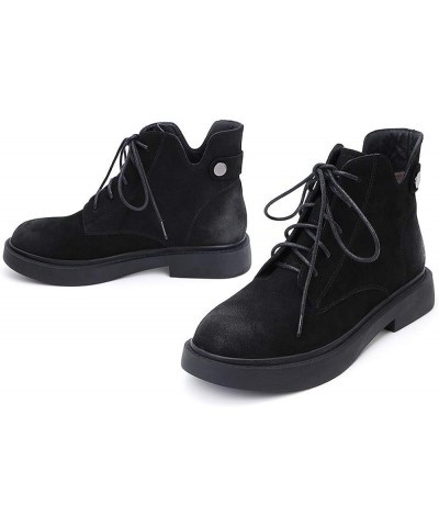 Women Round Toe Ankle Booties Flat Lace-up Short Combat Boots Daily Winter Shoes Black $48.44 Boots