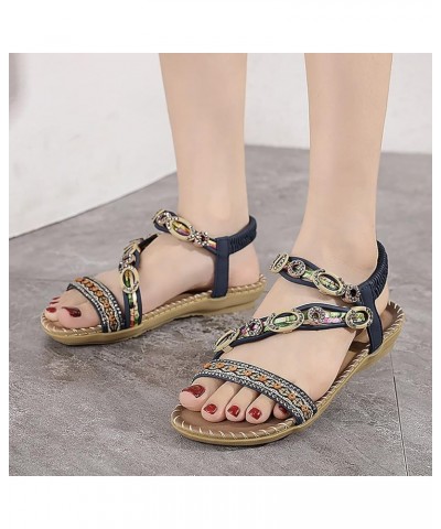 Summer Fashion Women Casual Open Toe Flat Rhinestone Comfortable Soft Bottom Breathable Elastic Band Shoes Sandals Sketches S...