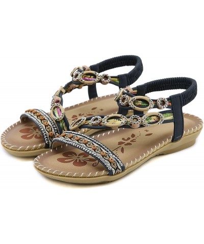 Summer Fashion Women Casual Open Toe Flat Rhinestone Comfortable Soft Bottom Breathable Elastic Band Shoes Sandals Sketches S...