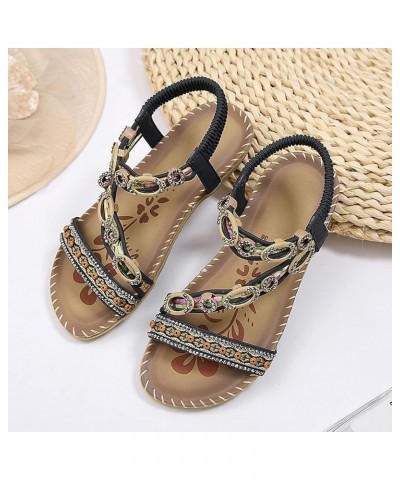 Summer Fashion Women Casual Open Toe Flat Rhinestone Comfortable Soft Bottom Breathable Elastic Band Shoes Sandals Sketches S...