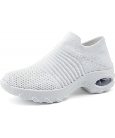 Slip On Breathe Mesh Walking Shoes Women Fashion Sneakers Comfort Wedge Platform Loafers White $16.25 Athletic Shoes