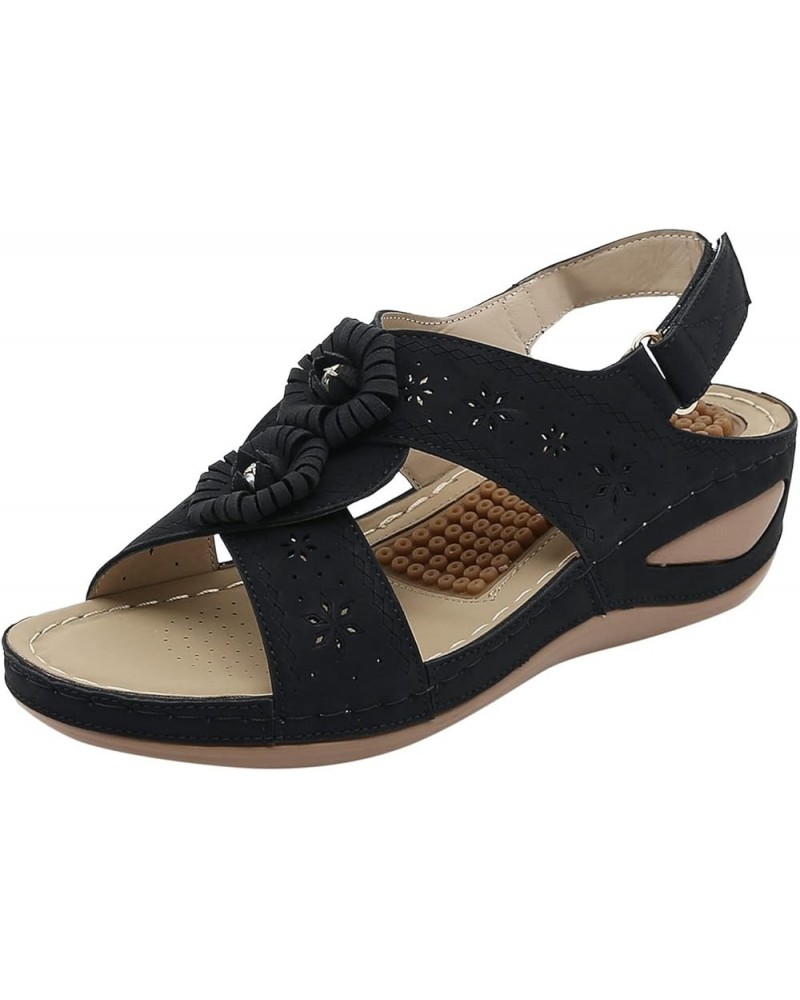 Women'S Sandals Wide Width Comfortable Summer Fashion Women Flowers Casual Open Toe Wedges Massage Cute Sandals Women Black $...