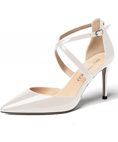 Women's Cut Out Criss Cross Strap Patent Pointed Toe Stiletto High Heel Pumps Shoes 3.5 Inch White $19.80 Pumps