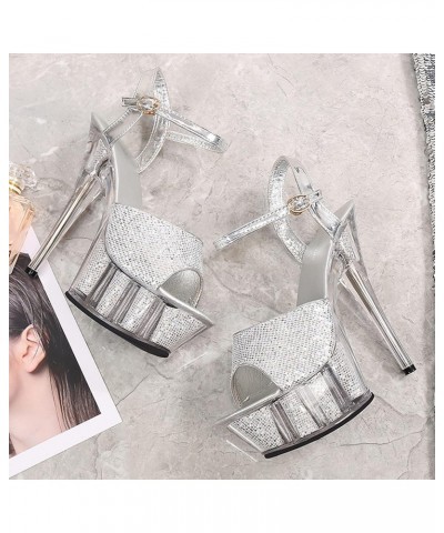 15CM Women's Sandals High Heels Sexy Stripper Stage Performance Pole Dancing High Heels Nightclub Party Dance,Silver,11 $29.0...