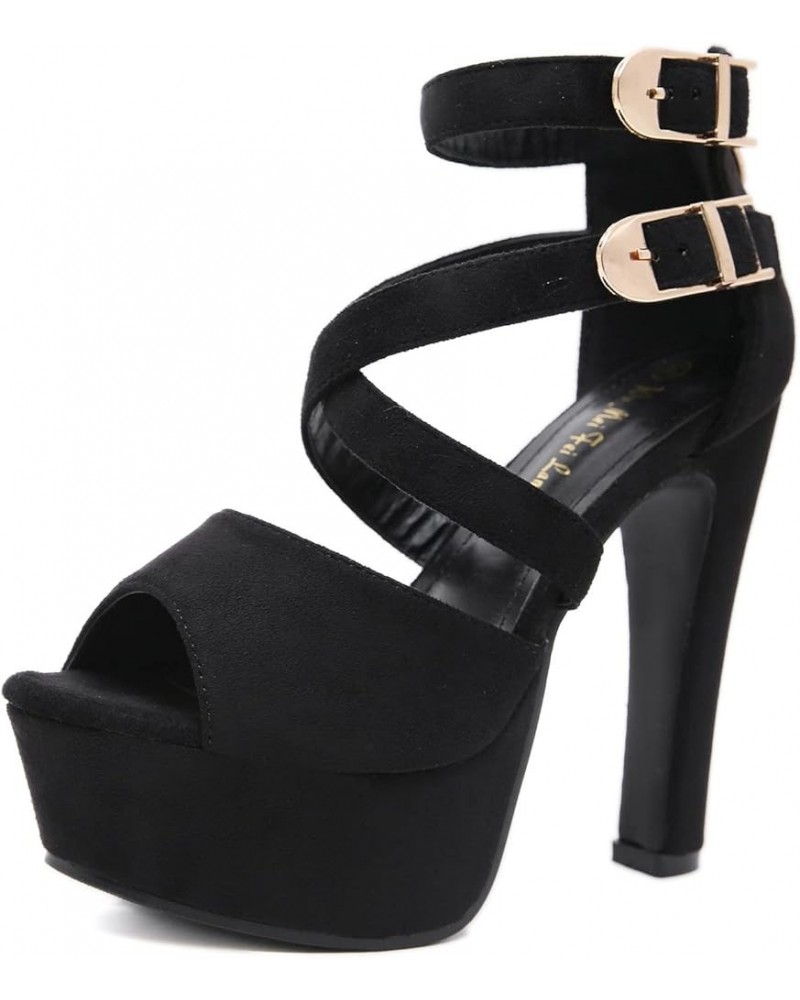 Women High Stiletto Heel Sandals Comfortable Peep Toe Dress Formal Sandals with Zipper Cross Strap Black Black $34.59 Sandals